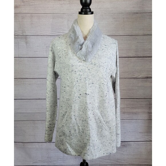 Ost Confetti Knit Faux Fur Collar Sweater Grey Size Small - Picture 1 of 7